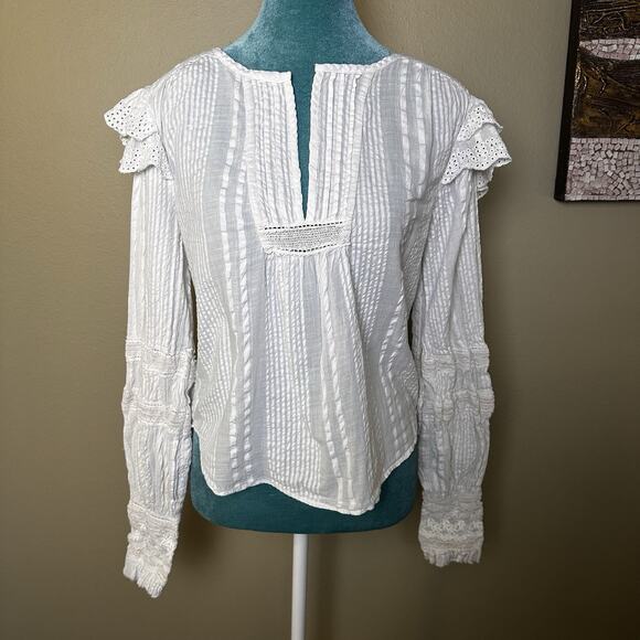 Love Sam Blouse Women M lace, pleats, puffed detailed sleeves Boho Peasant - Picture 1 of 16